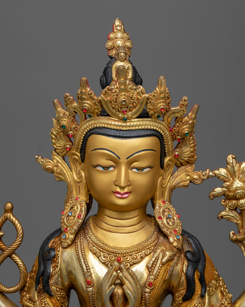 4 Arms Chenrezig Buddha | Gold Gilded Compassion