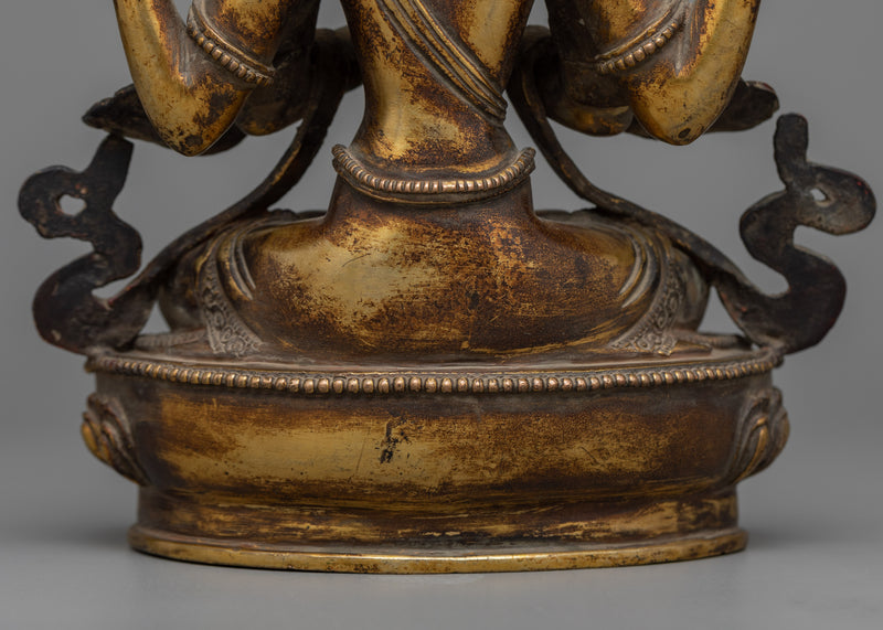 Chenrezig Buddh Statue | Golden Compassionate Vision in Copper Form