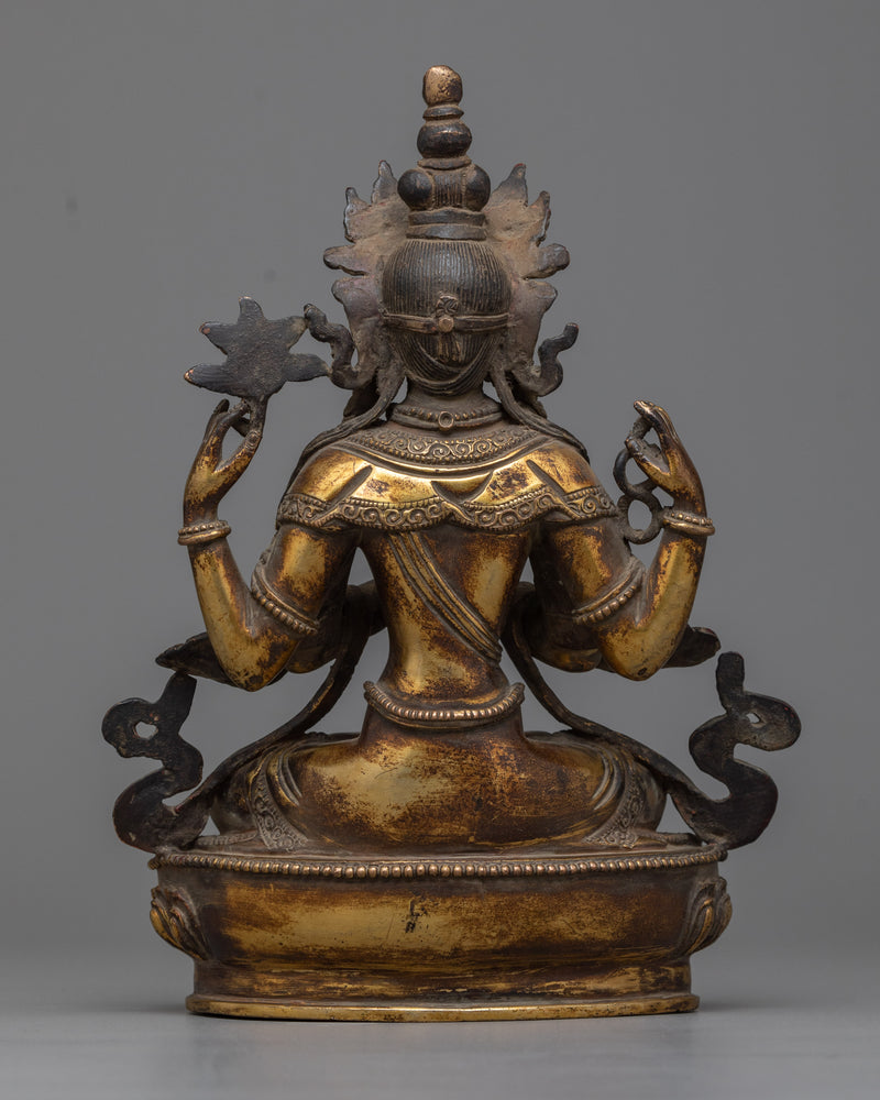 Chenrezig Buddh Statue | Golden Compassionate Vision in Copper Form