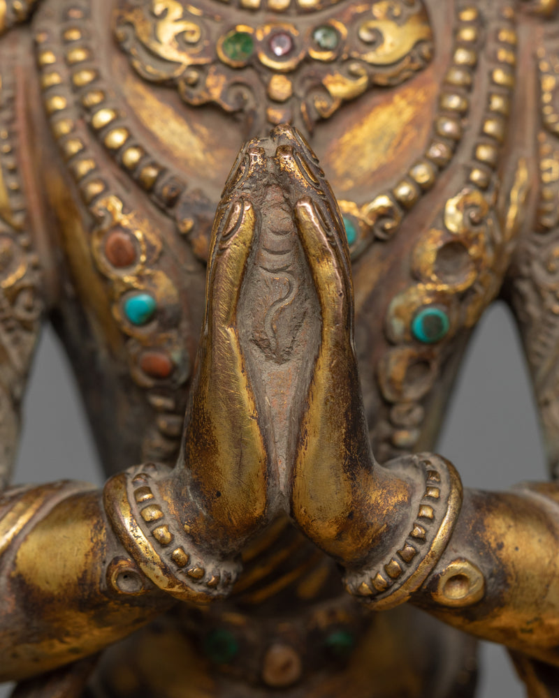 Chenrezig Buddh Statue | Golden Compassionate Vision in Copper Form