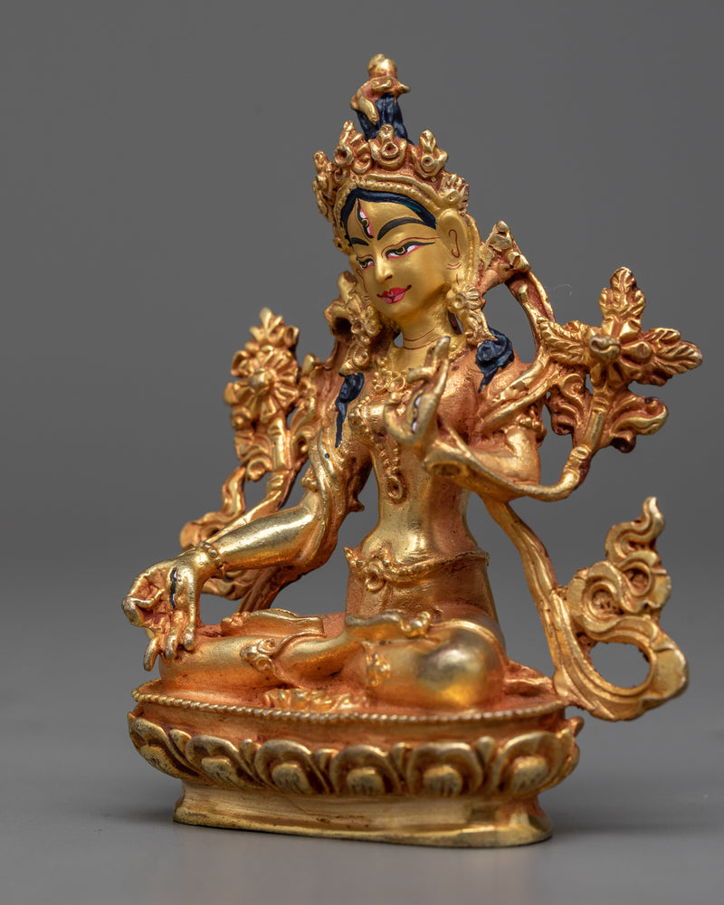 Enchanting Miniature Sita Tara Statue | 24K Gold Electroplated Copper