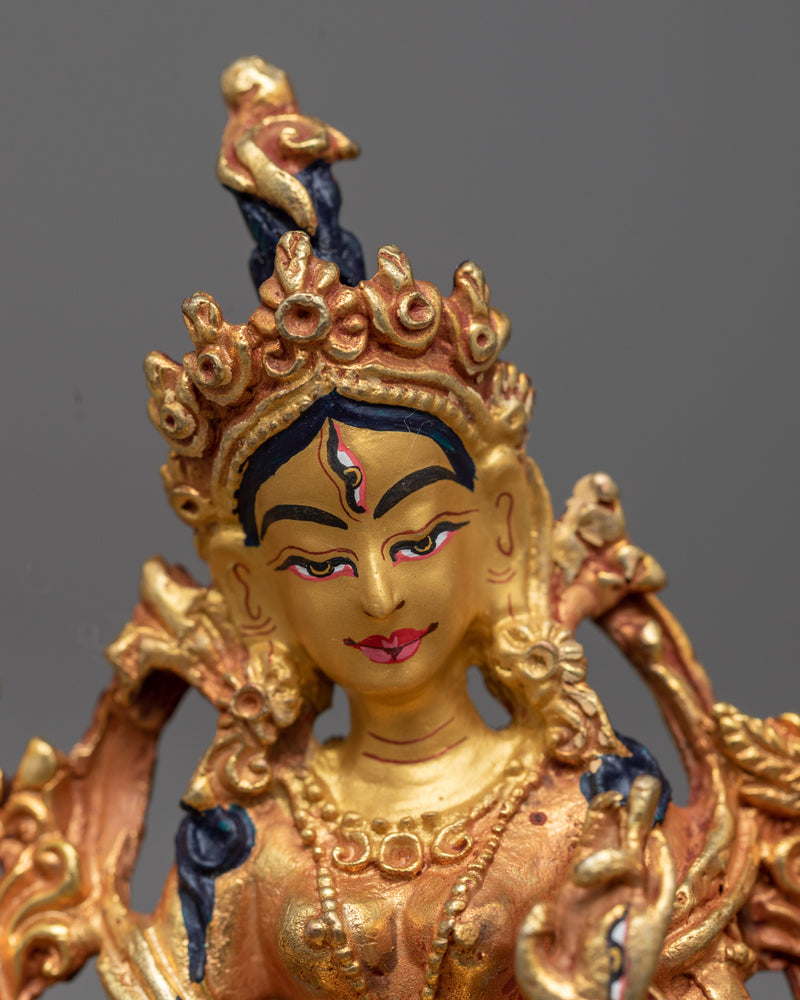 Enchanting Miniature Sita Tara Statue | 24K Gold Electroplated Copper