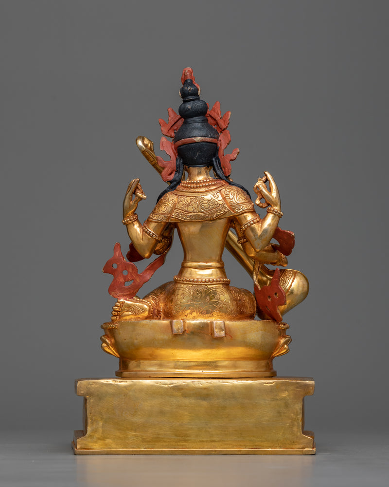 Divine Saraswati Copper Statue | 24K Gold Gilded Elegance