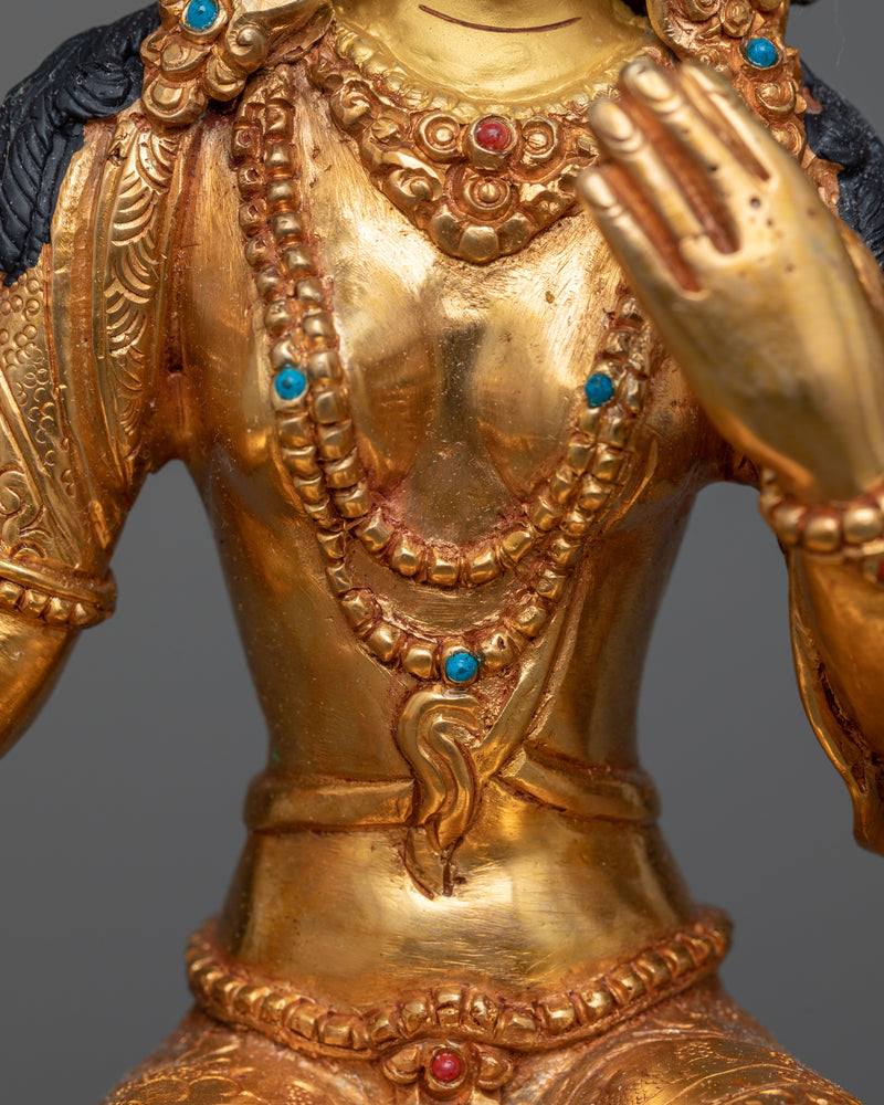 Divine Saraswati Copper Statue | 24K Gold Gilded Elegance