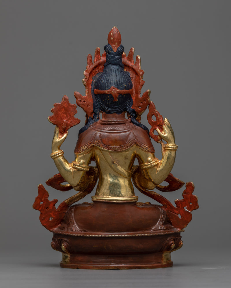 Chenrezig Lotus Sutra Statue | 24K Gold Gilded Compassion Sculpture