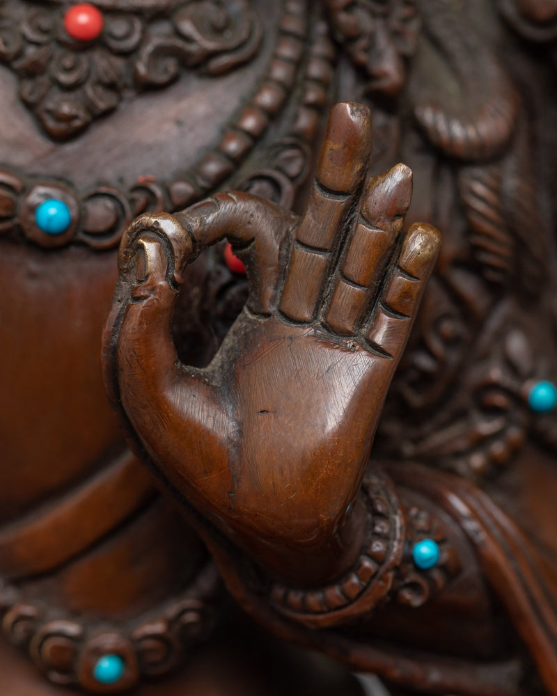 Manjushri Bodhisattva Sculpture in Oxidized Copper | Buddhism Wisdom Deity