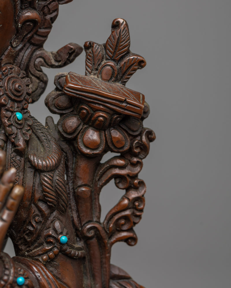 Manjushri Bodhisattva Sculpture in Oxidized Copper | Buddhism Wisdom Deity