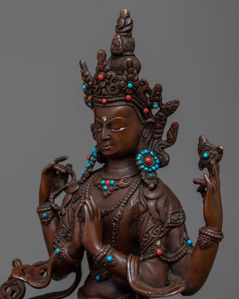 Chenrezig Bodhisattva Oxidized Statue | Symbol of Universal Compassion