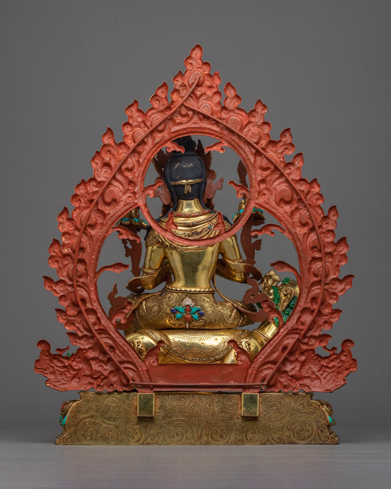 Manjushri on Lion Sculpture | Vadisimha in 24K Gold and Gemstones