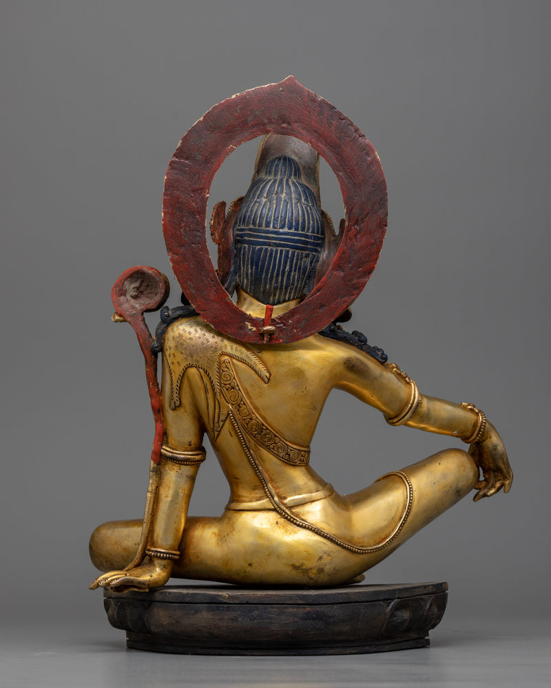 Bodhisattva Chenrezig Statue with Wooden Lotus Seat | 24K Gold and Antique Finish