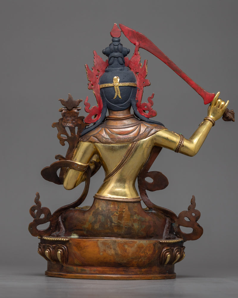 Manjushri Copper Statue in 24K Gold | A Beacon of Wisdom and Insight