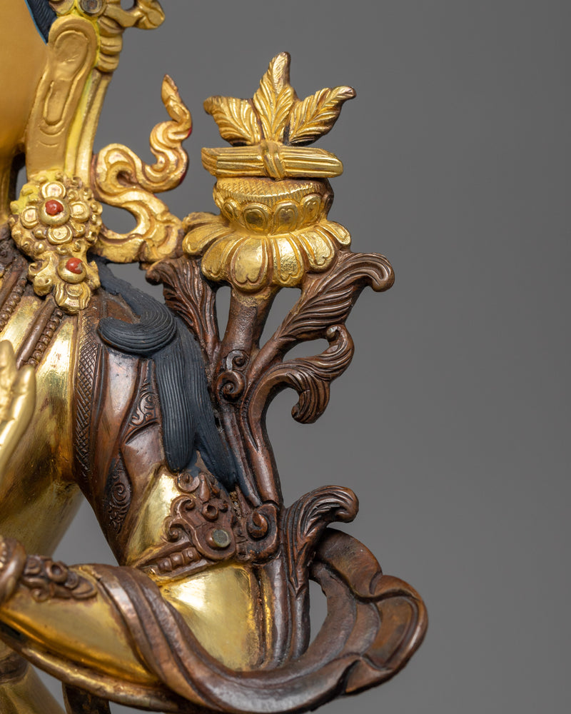 Manjushri Copper Statue in 24K Gold | A Beacon of Wisdom and Insight