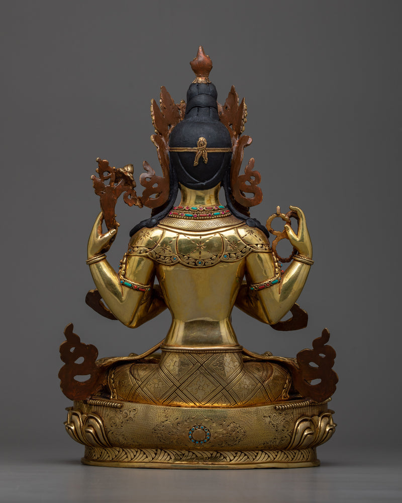 Bodhisattva Chenrezig Sculpture in Triple-Layered 24K Gold | A Masterpiece of Compassion and Grace