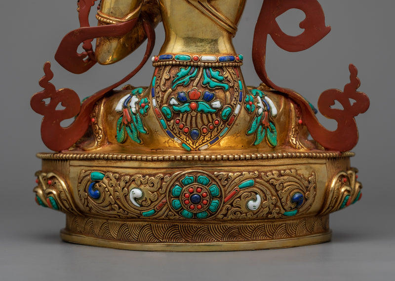 Manjushri Gilt Statue in Triple-Layered 24K Gold | A Masterpiece of Wisdom and Clarity