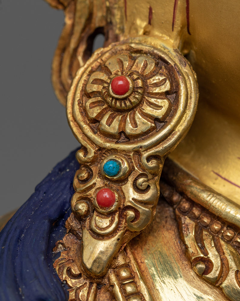 Buddha of Wisdom Manjushri Statue | Gleaming 24K Gold Gilded