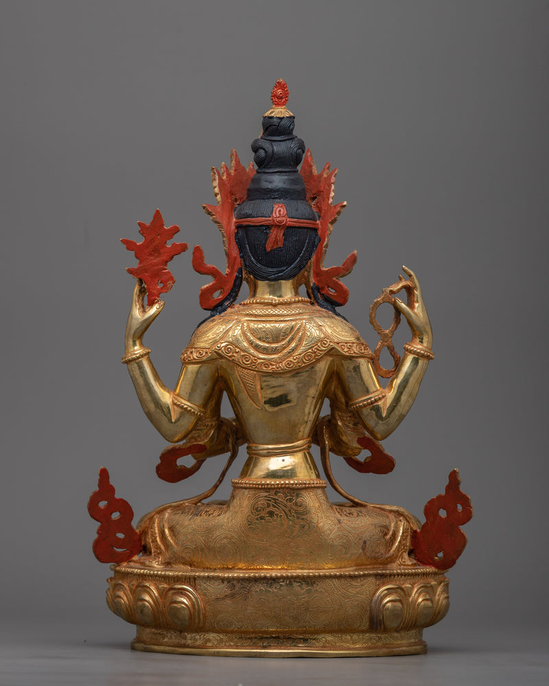 Chenrezig Sculpture in 24K Gold | Emblem of Compassion for Shrines