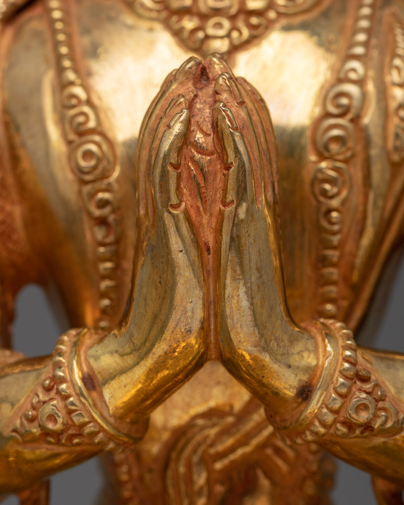 Chenrezig Sculpture in 24K Gold | Emblem of Compassion for Shrines