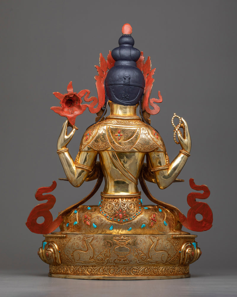 Chenrezig Gilt Copper Statue | Compassion in 24K Gold Splendor