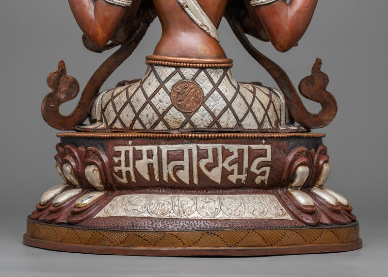 4-Armed Chenrezig Copper Statue | A Silver-Plated Vision of Compassion