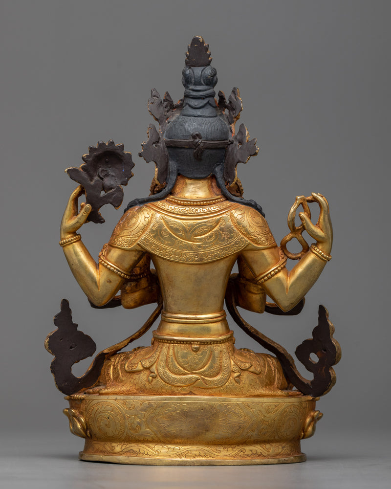 Compassion Deity Chenrezig Statue | A Radiant Symbol of Loving-Kindness in 24K Gold