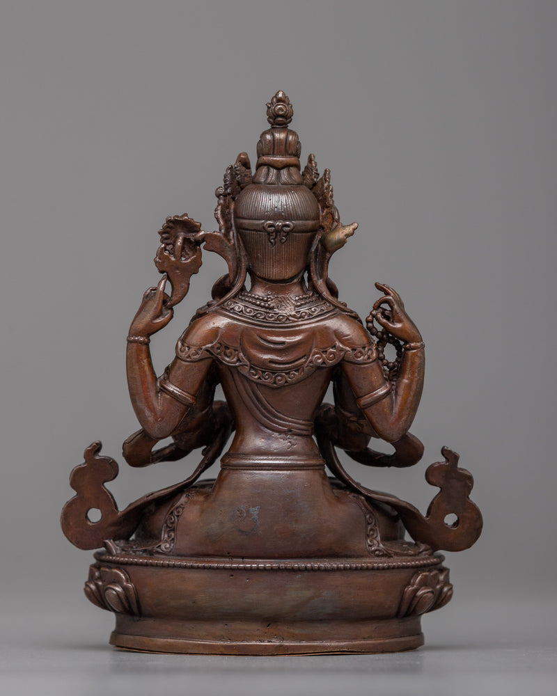 Machine-Made Chenrezig Statue | A Compact Oxidized Copper Emblem of Compassion