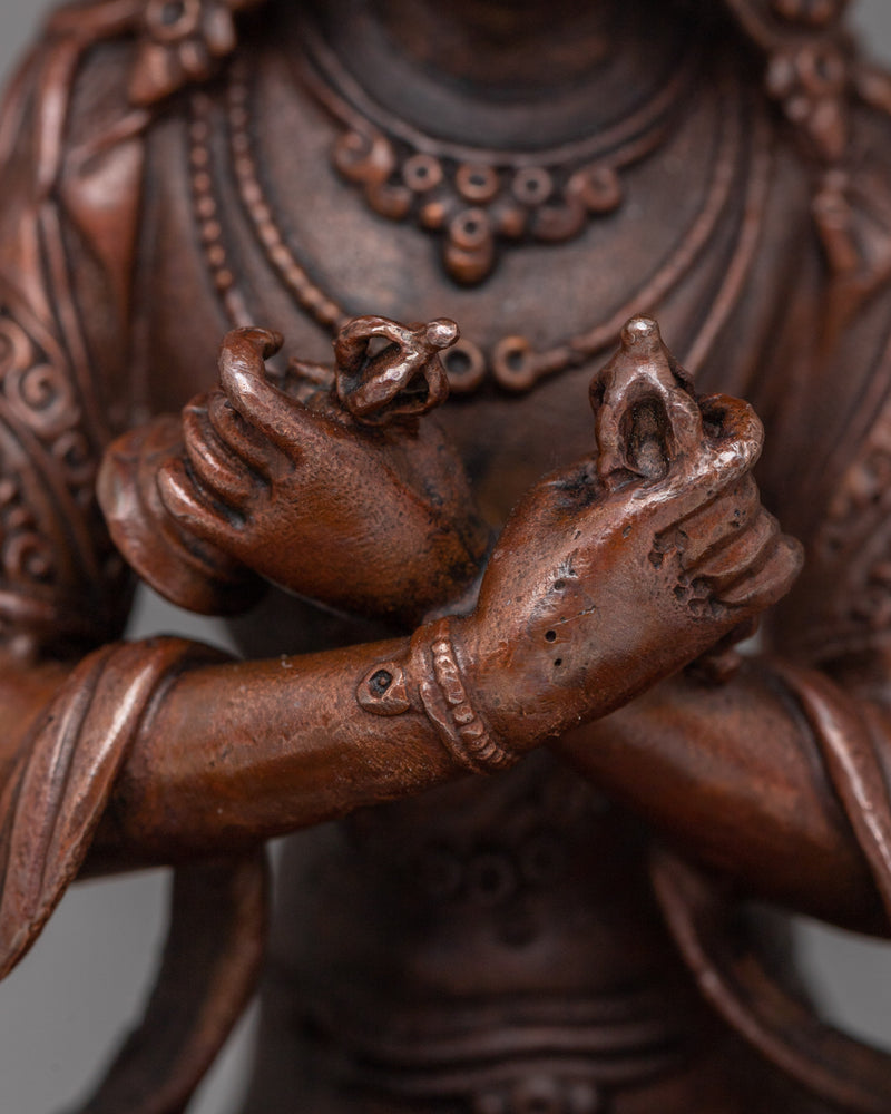 Machine-Made Vajradhara Statue | A Compact Oxidized Copper Emblem of Primordial Buddha