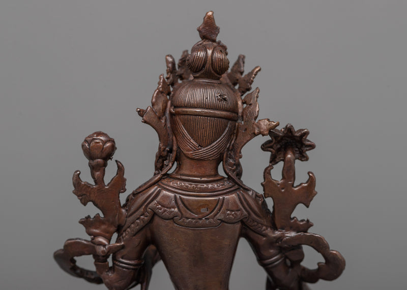 Machine-Made Green Tara Statue | A Compact Oxidized Copper Icon of Active Compassion