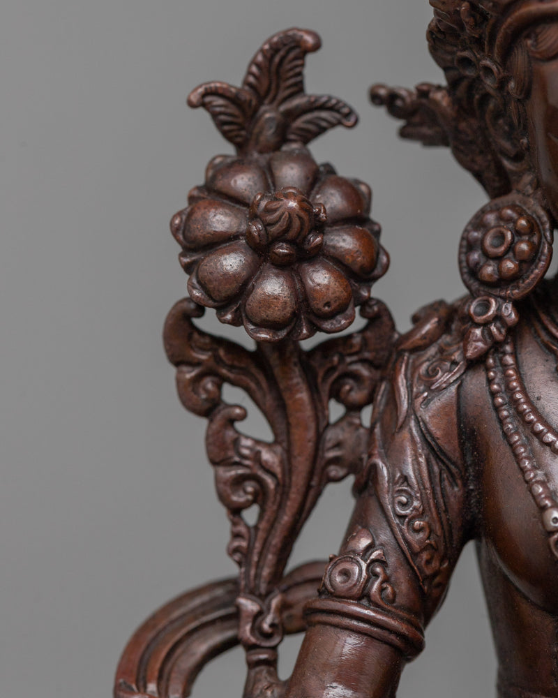 Machine-Made White Tara Statue | A Compact Oxidized Copper Symbol of Healing and Longevity