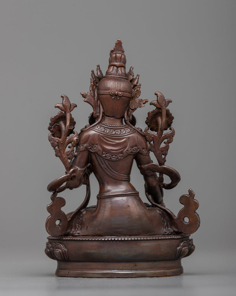 Machine-Made White Tara Statue | A Compact Oxidized Copper Symbol of Healing and Longevity