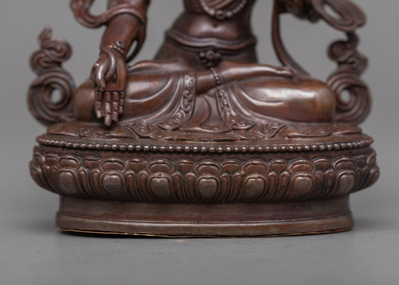 Machine-Made White Tara Statue | A Compact Oxidized Copper Symbol of Healing and Longevity