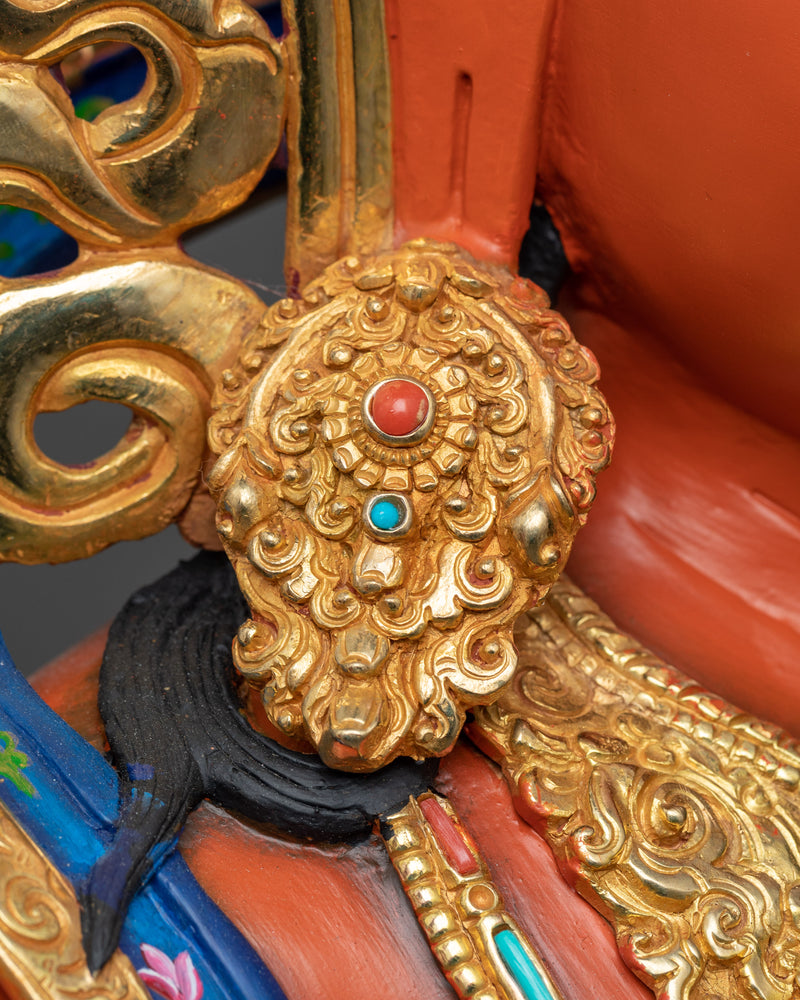 Vibrant Manjushri Bodhisattva Statue | Gold Gilded Splendor | Colorful Sculpture