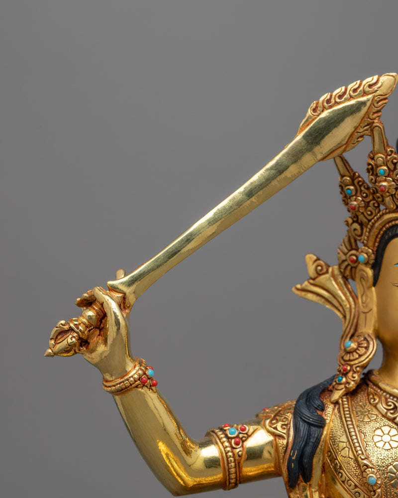 Beautiful Manjushri Statue | Resplendent 24K Gold Gilded Wisdom