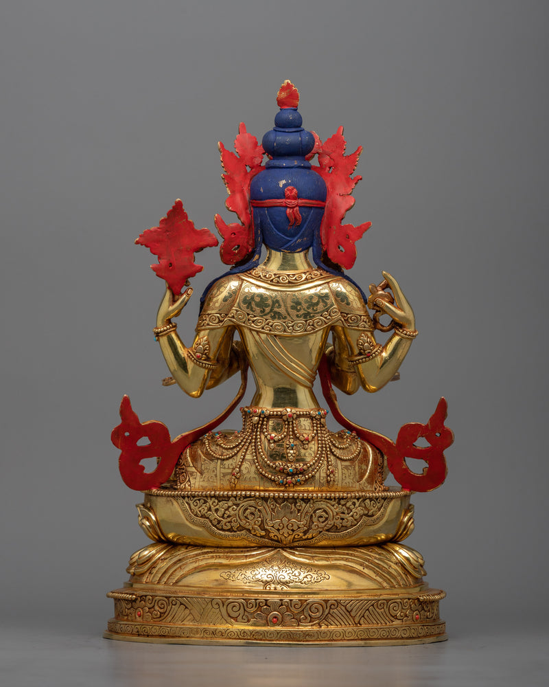 Four-Armed Avalokiteshvara Statue | Resplendent in 24K Gold