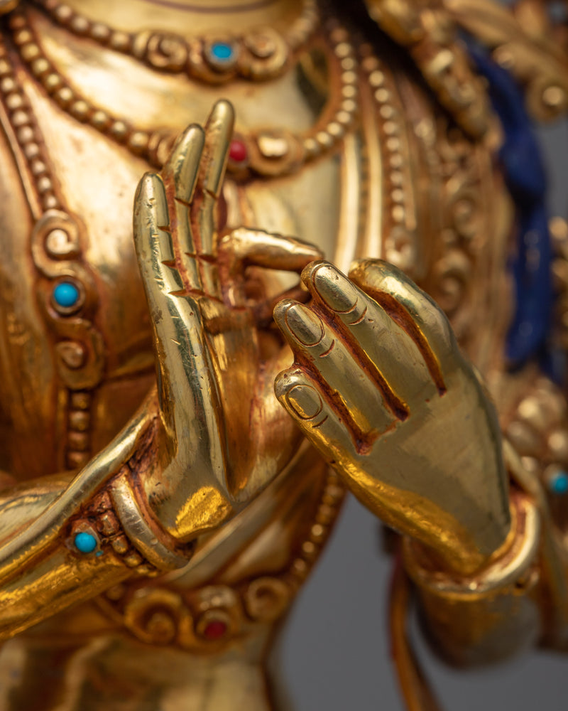 Wisdom Deity Manjushri Statue | Hand Carved Gemstone and 24K Gold Brilliance