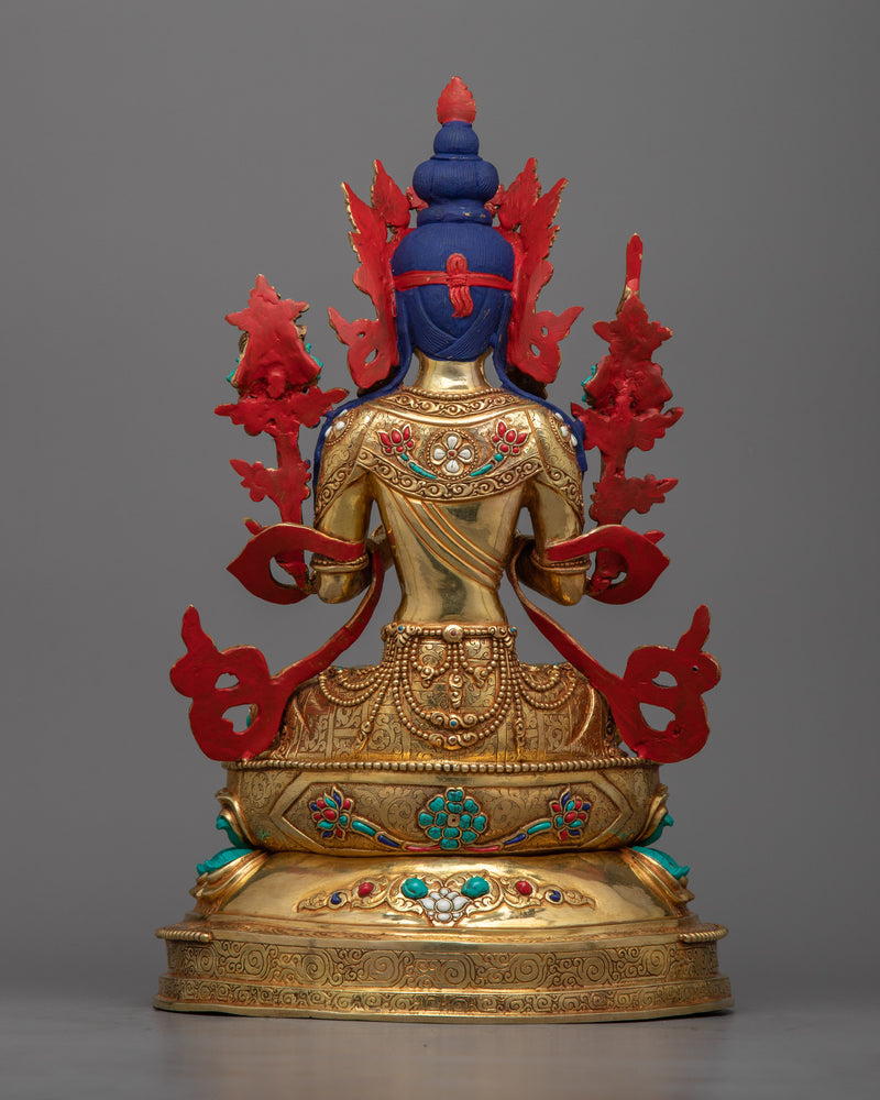 Wisdom Deity Manjushri Statue | Hand Carved Gemstone and 24K Gold Brilliance