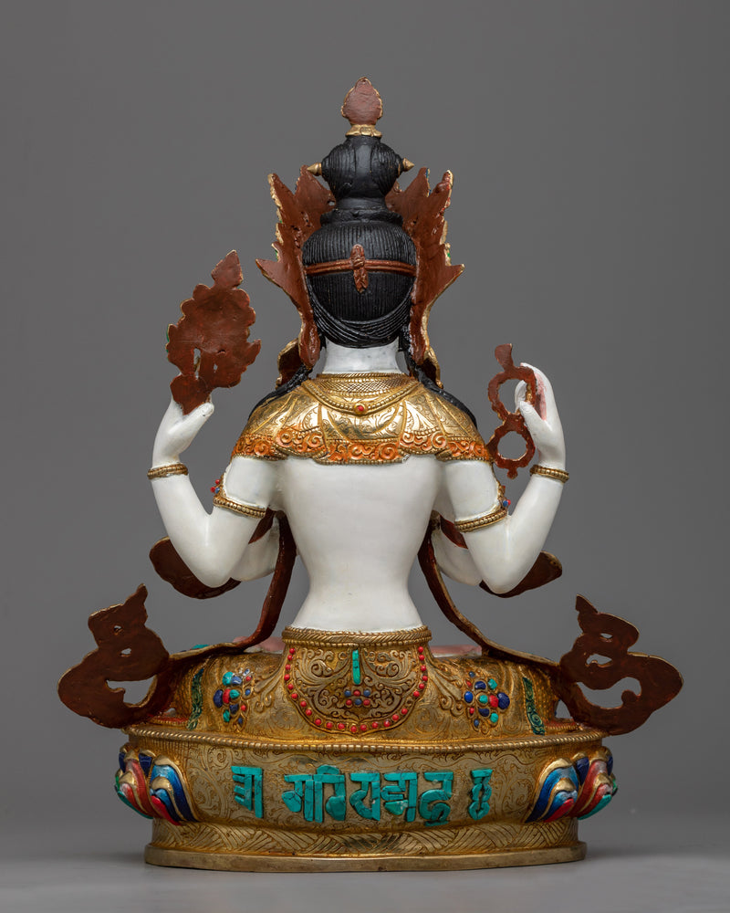 White Chenrezig Statue | 24K Gold Gilded Embodiment of Universal Compassion