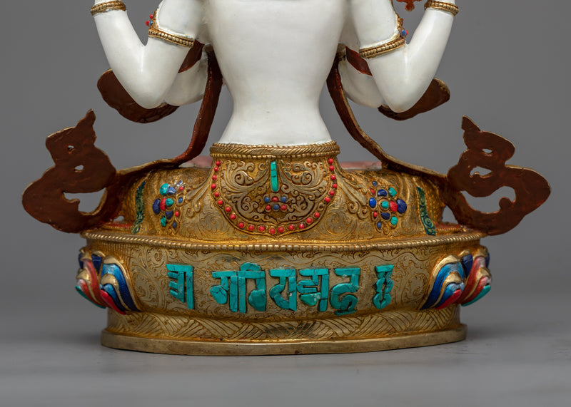 White Chenrezig Statue | 24K Gold Gilded Embodiment of Universal Compassion