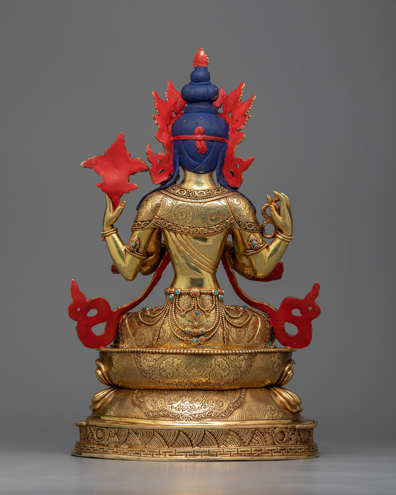 4-Armed Bodhisattva Chenrezig Statue | 24K Gold Gilded Beacon of Compassion