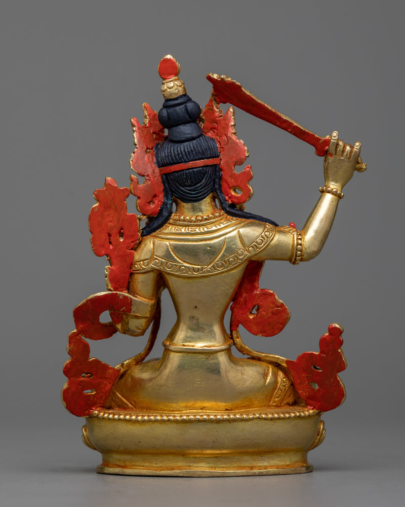 Manjushri Wisdom Bodhisattva Sculpture | Luminous 24K Gold Gilded Icon