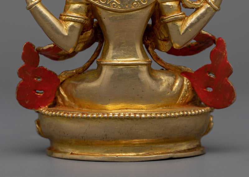 Divine Chenrezi Gilt Statue in 24K Gold | Compassion Embodied