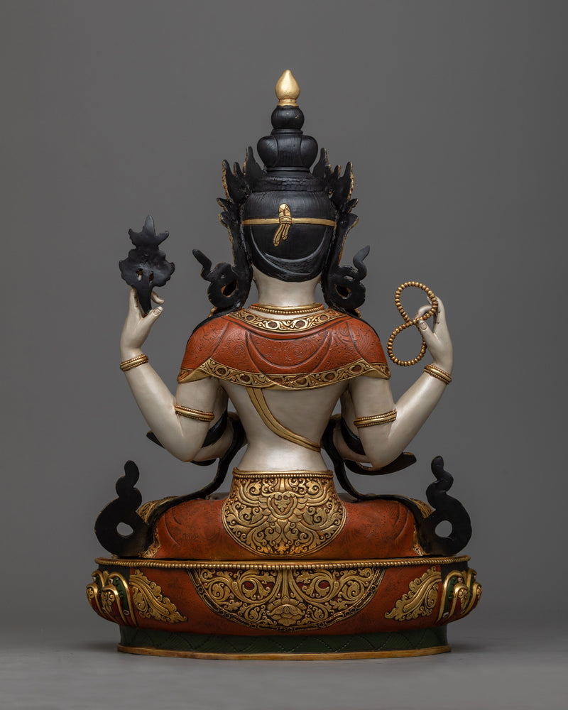 4-Armed Chenrezig Bodhisattva Sculpture | Compassion in 24K Gold Gilded Art