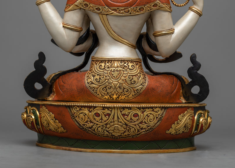 4-Armed Chenrezig Bodhisattva Sculpture | Compassion in 24K Gold Gilded Art