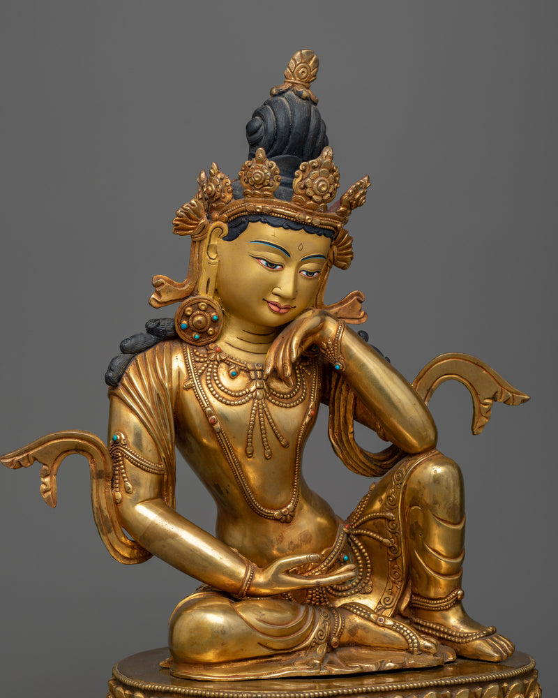 Elegant Two-Armed Avalokiteshvara Statue | Premium 24K Gold Gilded Sculpture