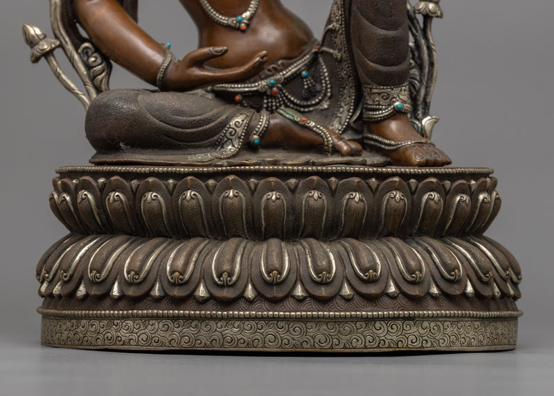 2-Arm Lokeshvara Sculpture in Silver and Gold | Embodiment of Compassion