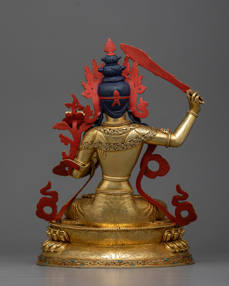 Wisdom Deity Copper Sculpture | Gold Gilded Statue of Manjushri