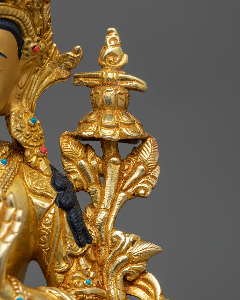 Manjushri Bodhisattva Sculpture in 24K Gold | Wisdom's Radiance