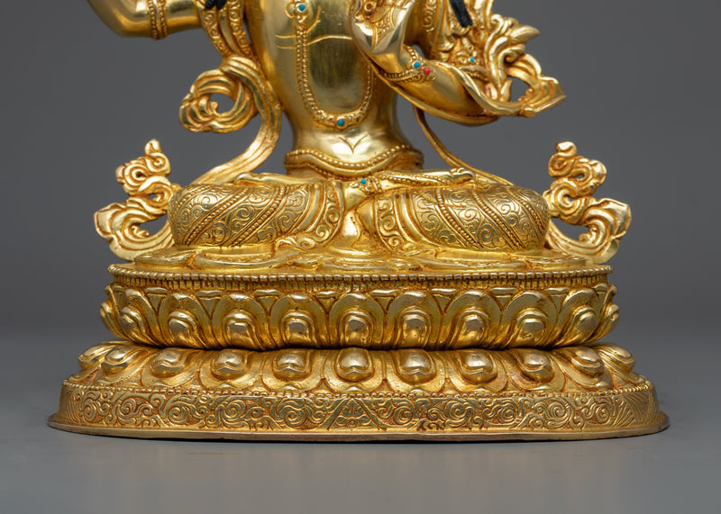 Manjushri Bodhisattva Sculpture in 24K Gold | Wisdom's Radiance