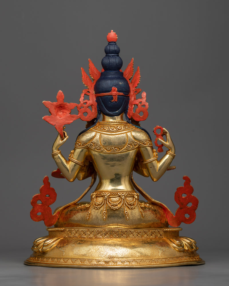 4-Arm Chenrezig Bodhisattva in 24K Gold | Embodiment of Compassion