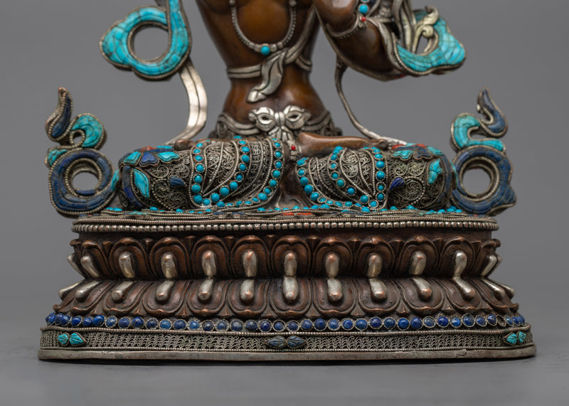 Manjushri Sculpture Adorned with Gemstones | Himalayan Buddhist Artworks