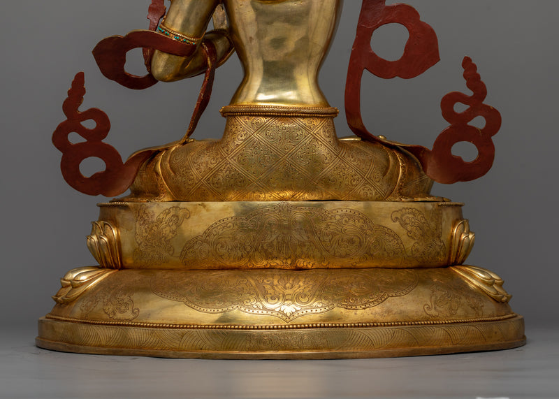 Serene Manjushri Sculpture in 24K Gold | Majesty of Wisdom